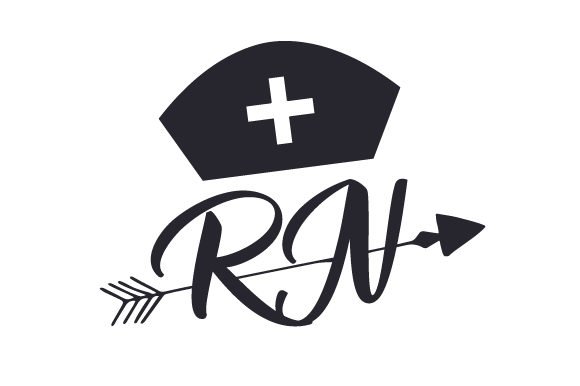 Logo for RN with a nurse hat and a cross with an arrow going through the letters RN