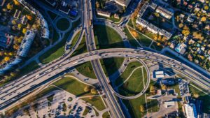 Ariel view of connected highways. 