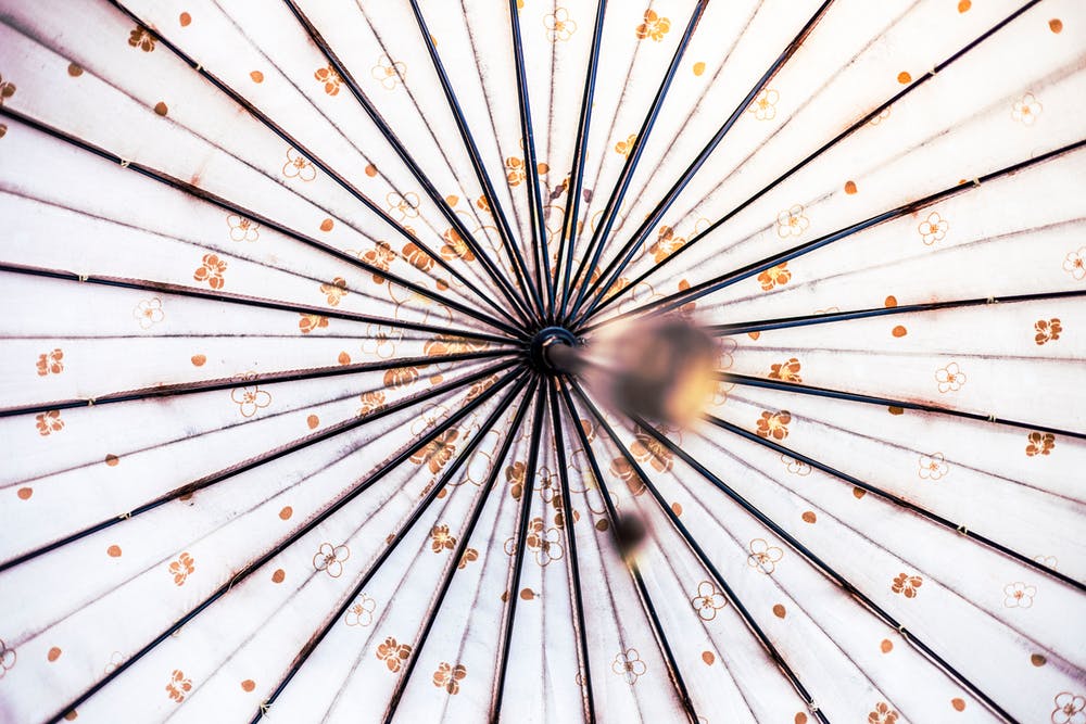 The inside of a white umbrella