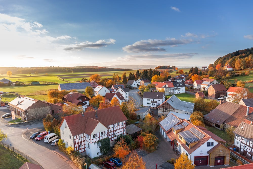 Countryside community with fall colored trees throughout