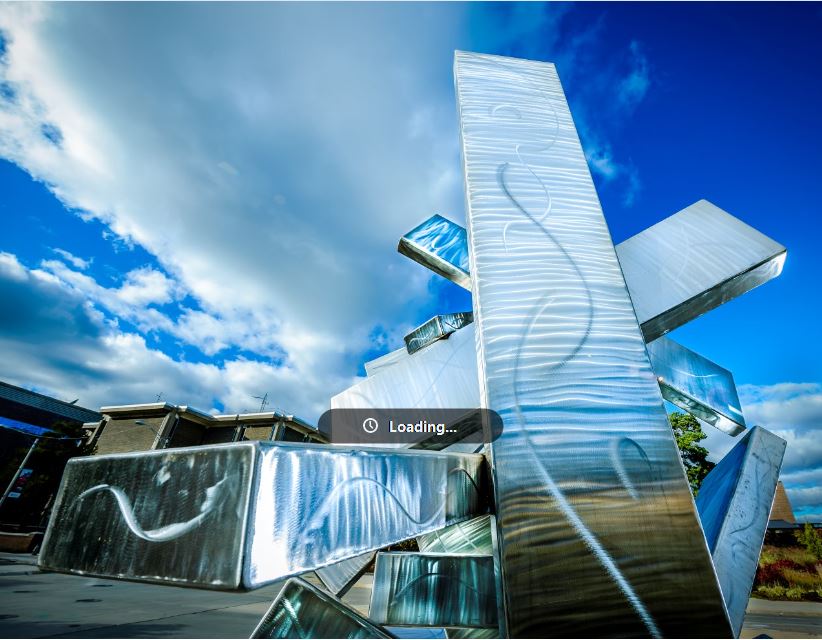 Lansing Community College outdoor, mirrored sculpture